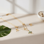 Load image into Gallery viewer, Golden Dragonfly & Floral Pendant Jewelry Set