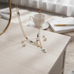 Load image into Gallery viewer, Mystic Evil Eye Layered Necklace Set with Pearl Earrings