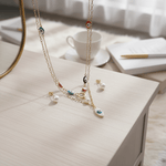Load image into Gallery viewer, Mystic Evil Eye Layered Necklace Set with Pearl Earrings