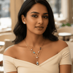 Load image into Gallery viewer, Mystic Evil Eye Layered Necklace Set with Pearl Earrings