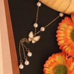 Load image into Gallery viewer, Pearl Butterfly Tassel Necklace
