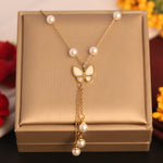 Load image into Gallery viewer, Pearl Butterfly Tassel Necklace