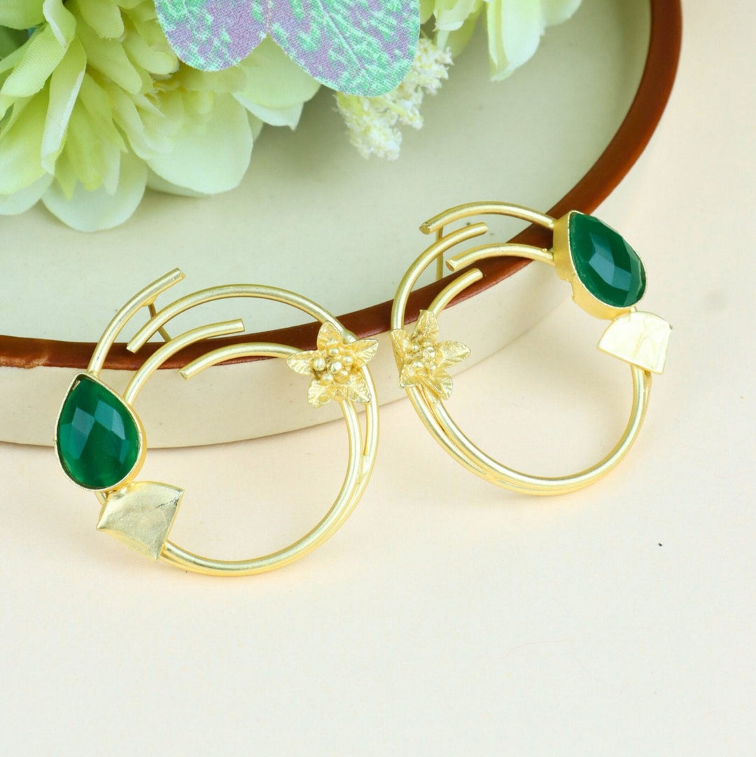 Emerald Bloom Hoop Earrings