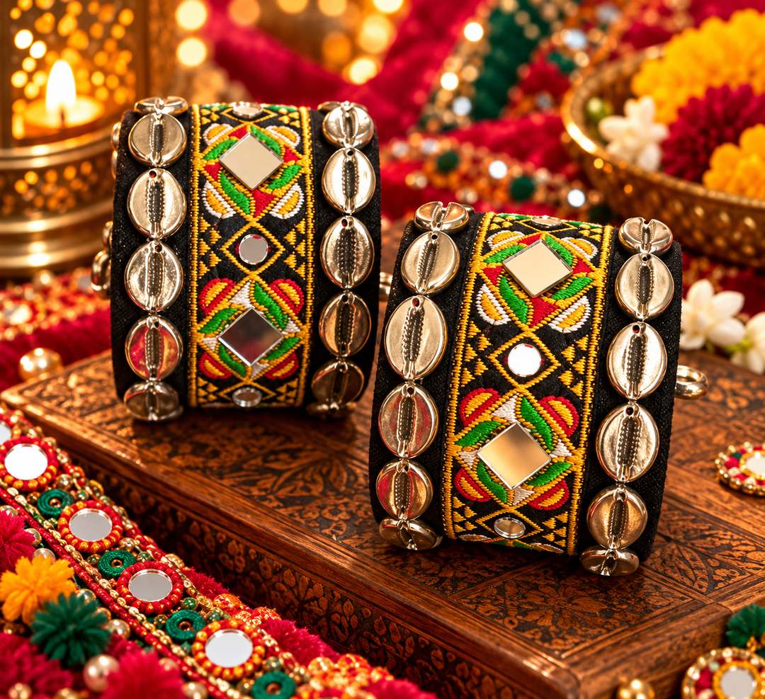 Black Embroidered Cowrie Cuff