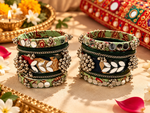 Load image into Gallery viewer, Dark Green Mirror Bangle Set
