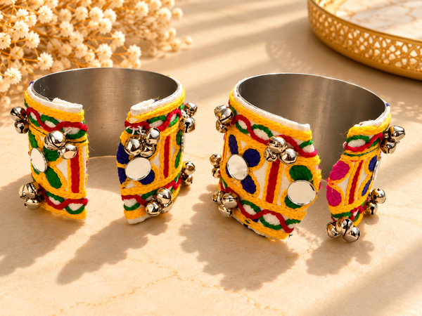 Yellow Floral Embroidered Ghungroo Cuff
