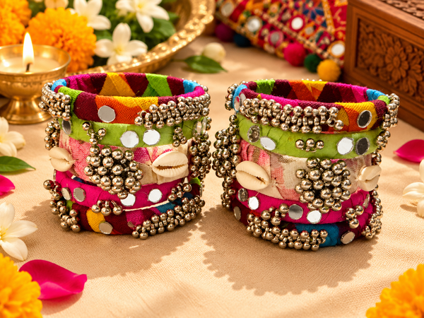 Multicolor Fabric Mirror Bangle Set