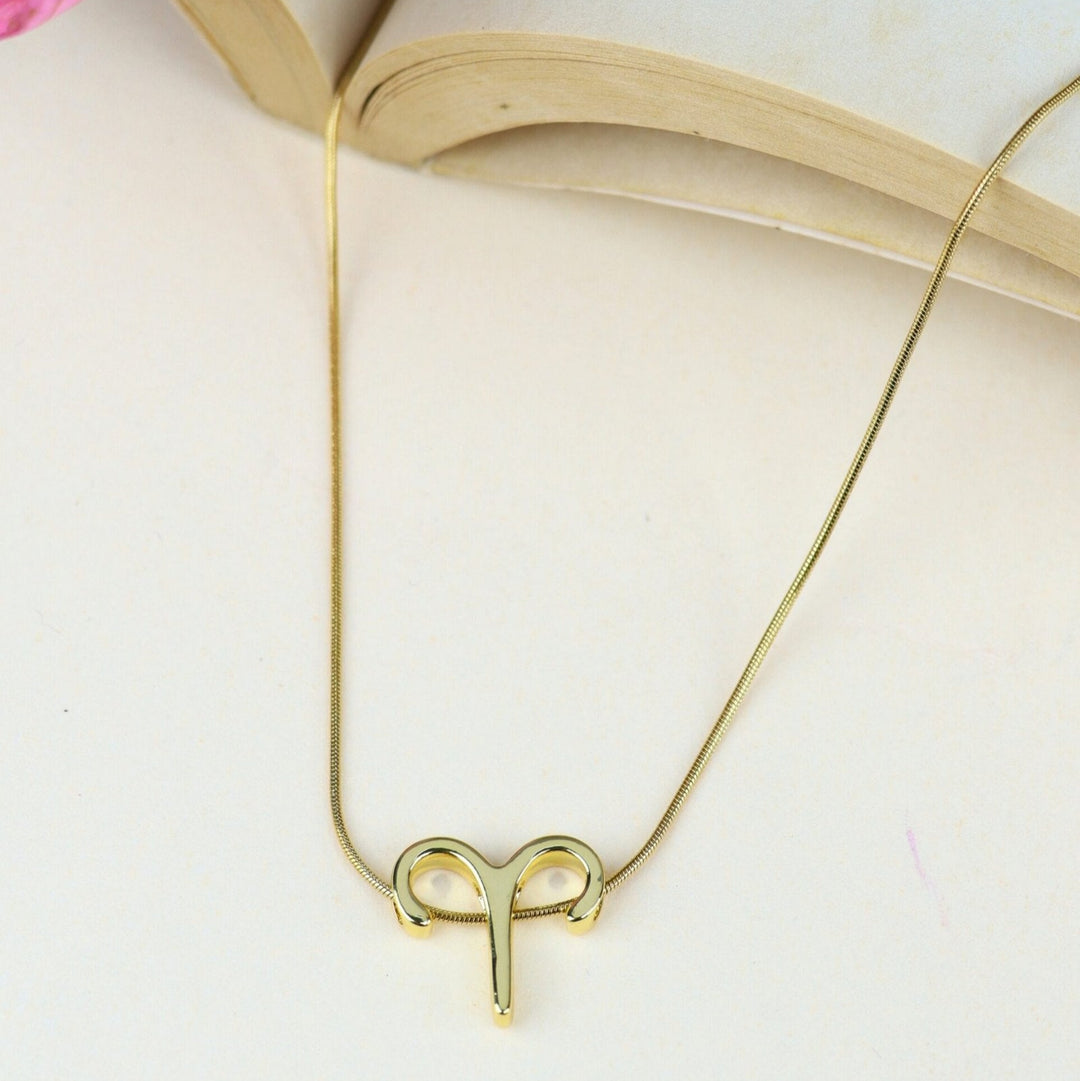 Zodiac Aries Symbol Gold Pendant Necklace
