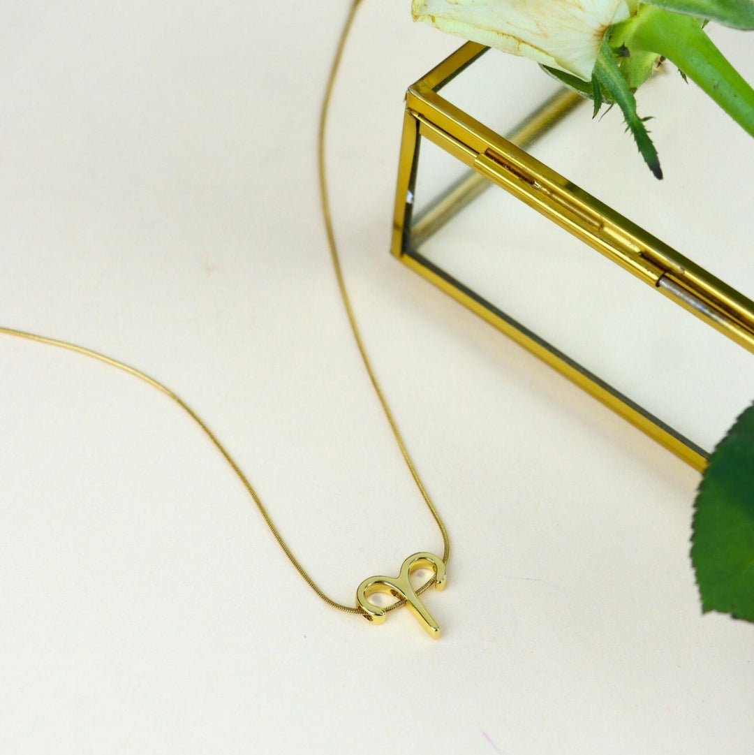 Zodiac Aries Symbol Gold Pendant Necklace