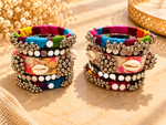 Load image into Gallery viewer, Multicolor Mirror Cowrie Bangle Set
