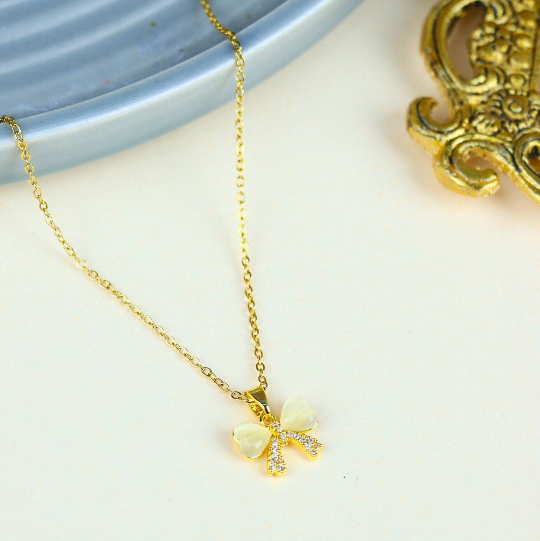 Crystal Charm Bow Pendant Necklace