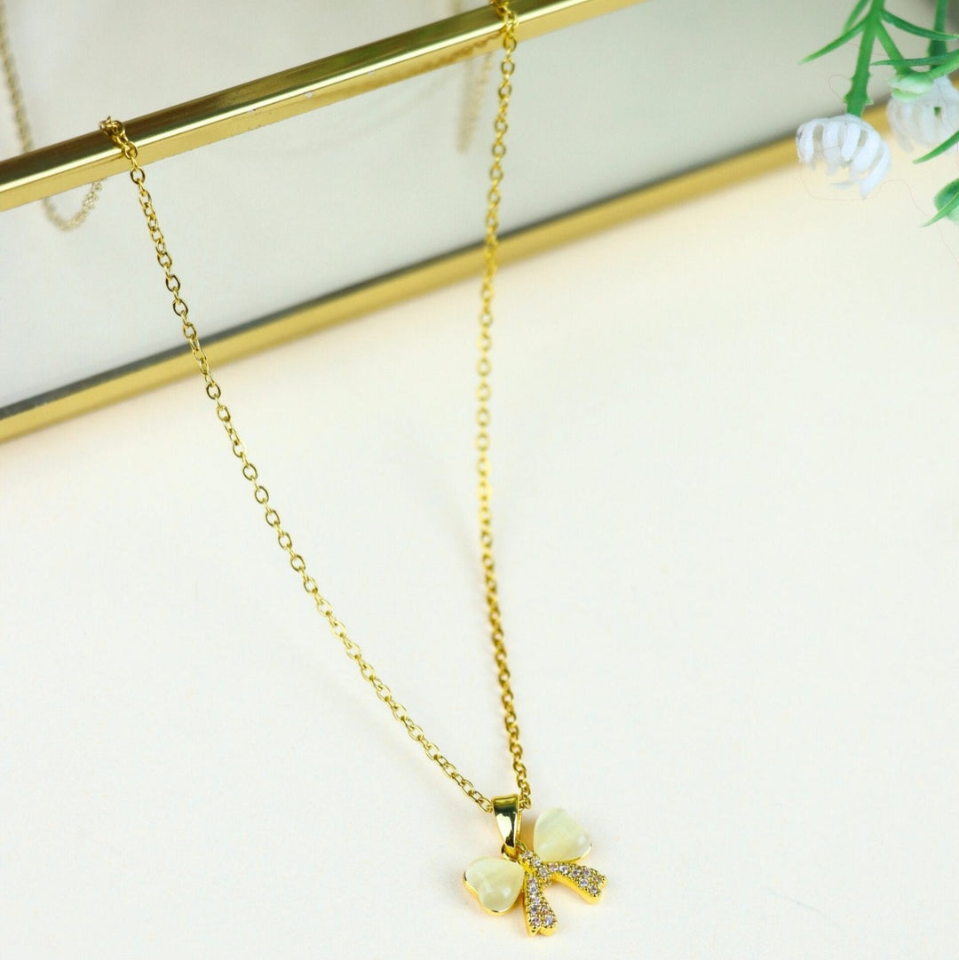 Crystal Charm Bow Pendant Necklace