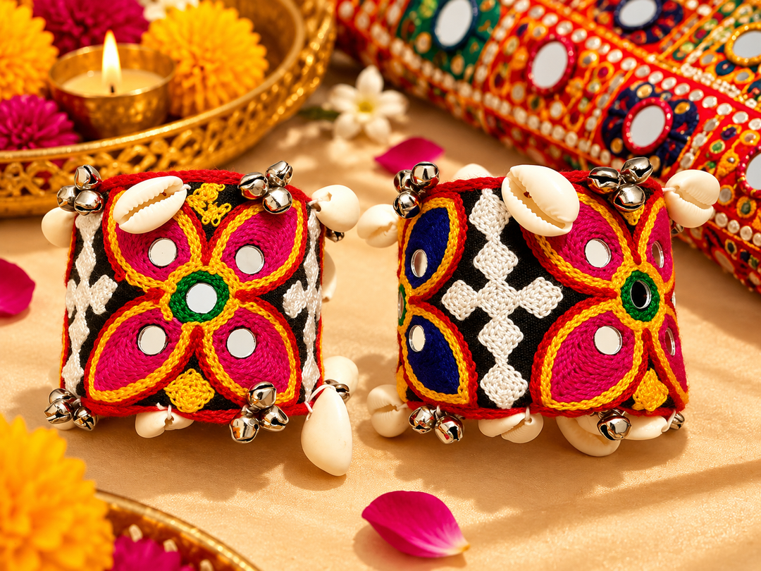 Pink Kutchi Embroidered Mirror Cuff