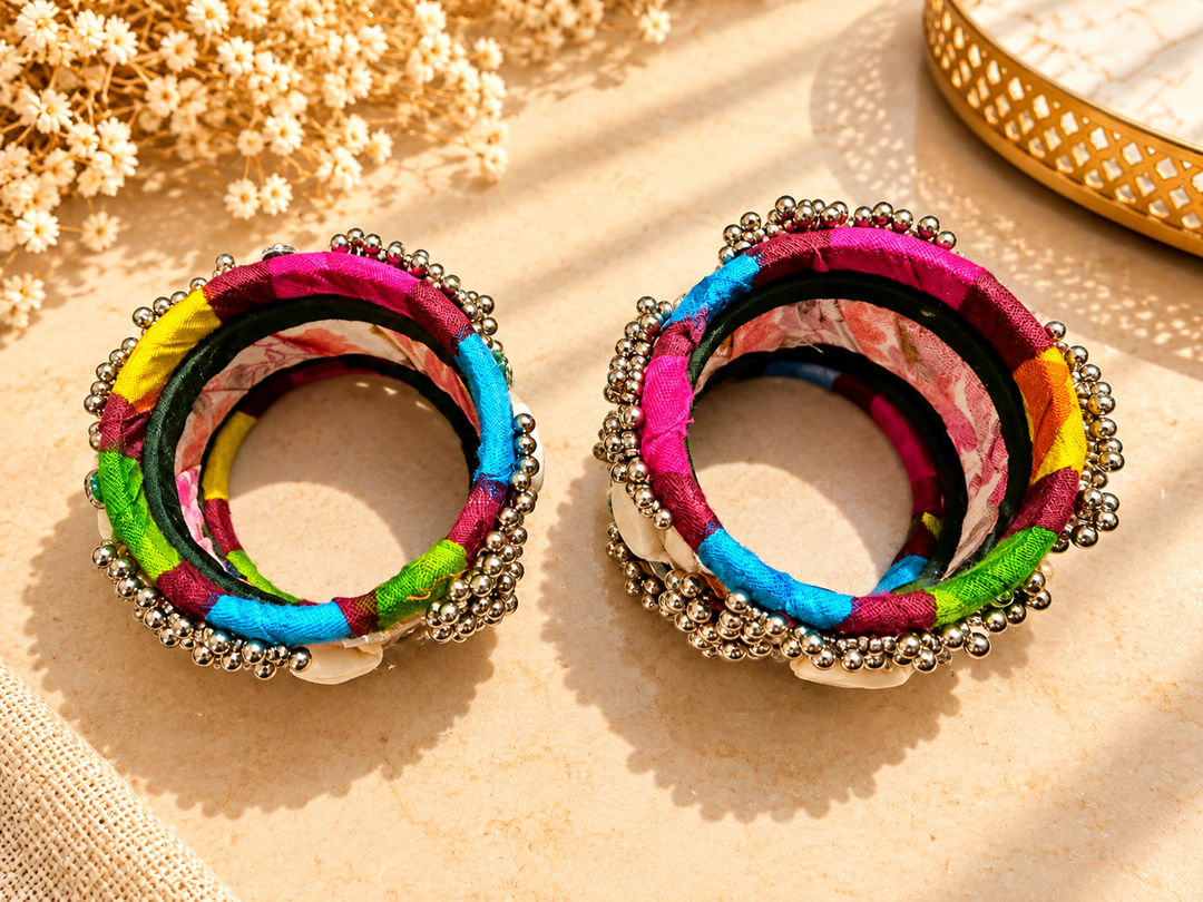 Multicolor Mirror Cowrie Bangle Set