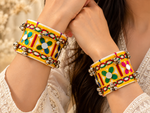 Load image into Gallery viewer, Yellow Floral Embroidered Ghungroo Cuff
