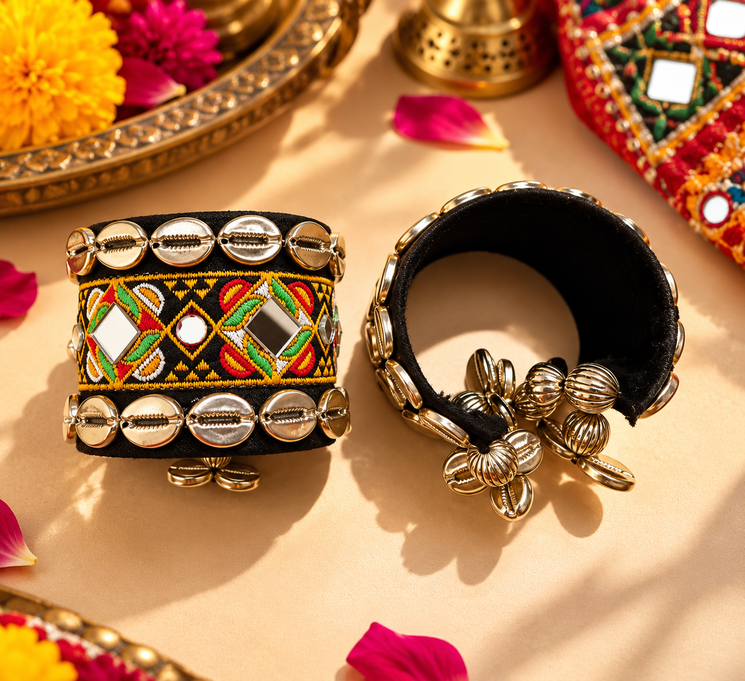 Black Embroidered Cowrie Cuff