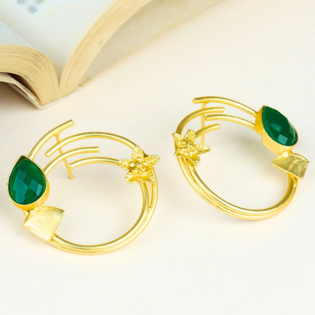 Emerald Bloom Hoop Earrings