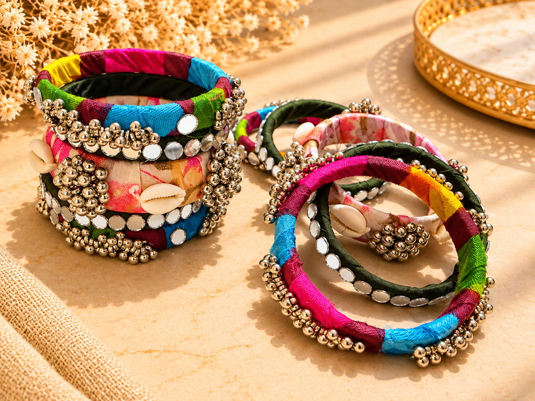 Multicolor Mirror Cowrie Bangle Set
