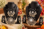 Load image into Gallery viewer, Black Mirror Work &amp; Cowrie Shell 2-Layer Necklace Set
