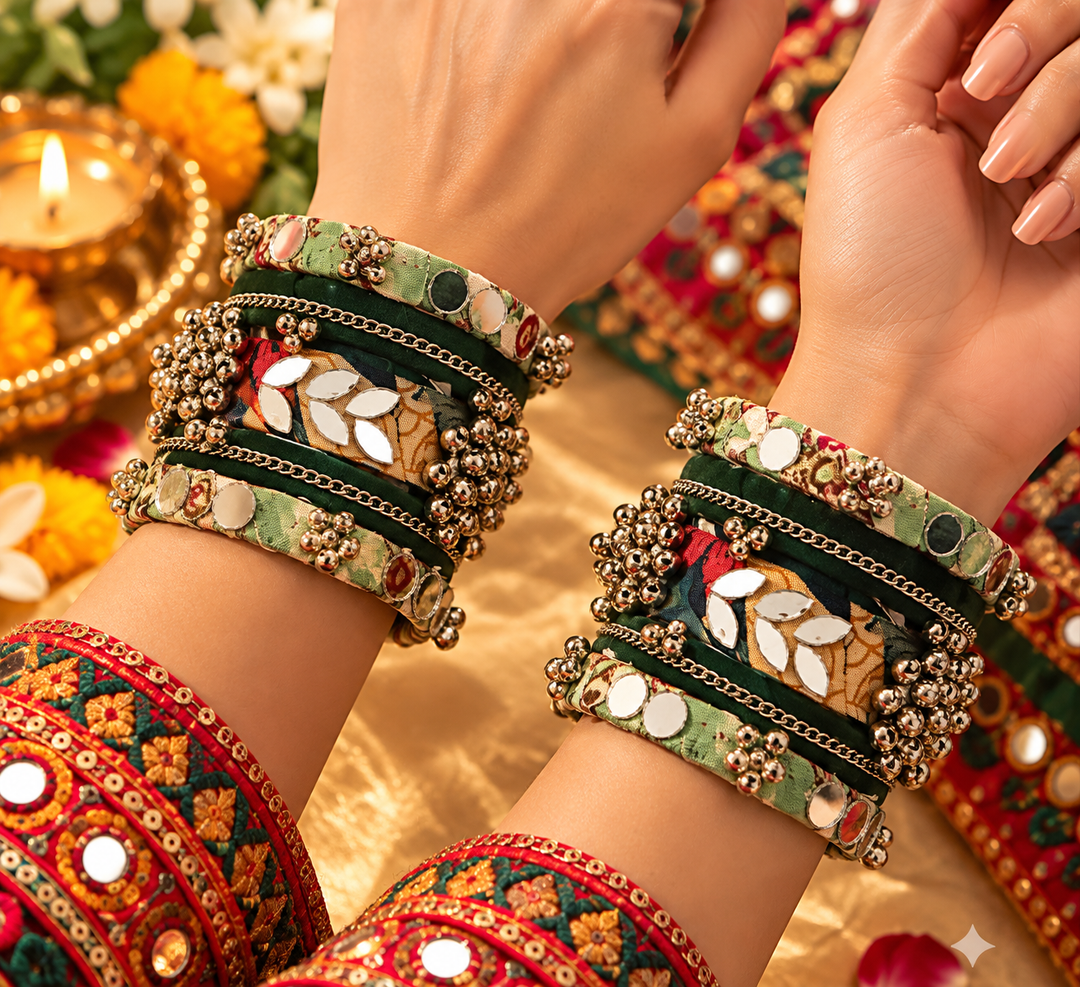 Dark Green Mirror Bangle Set