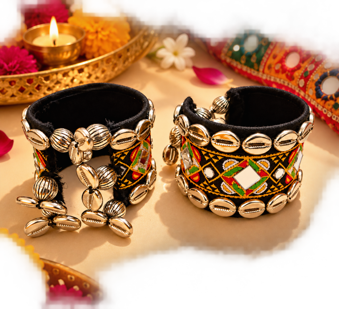 Black Embroidered Cowrie Cuff