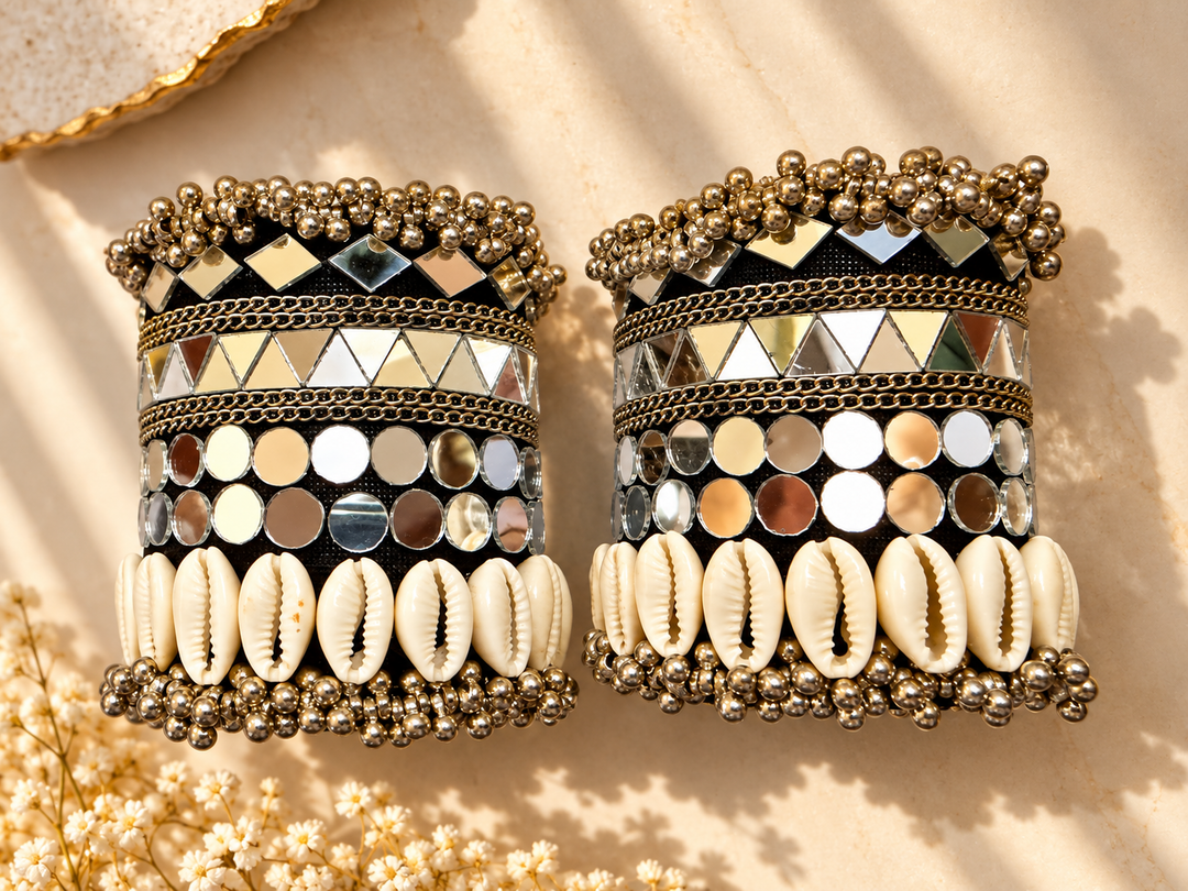 Black Cowrie Shell Mirror Cuff