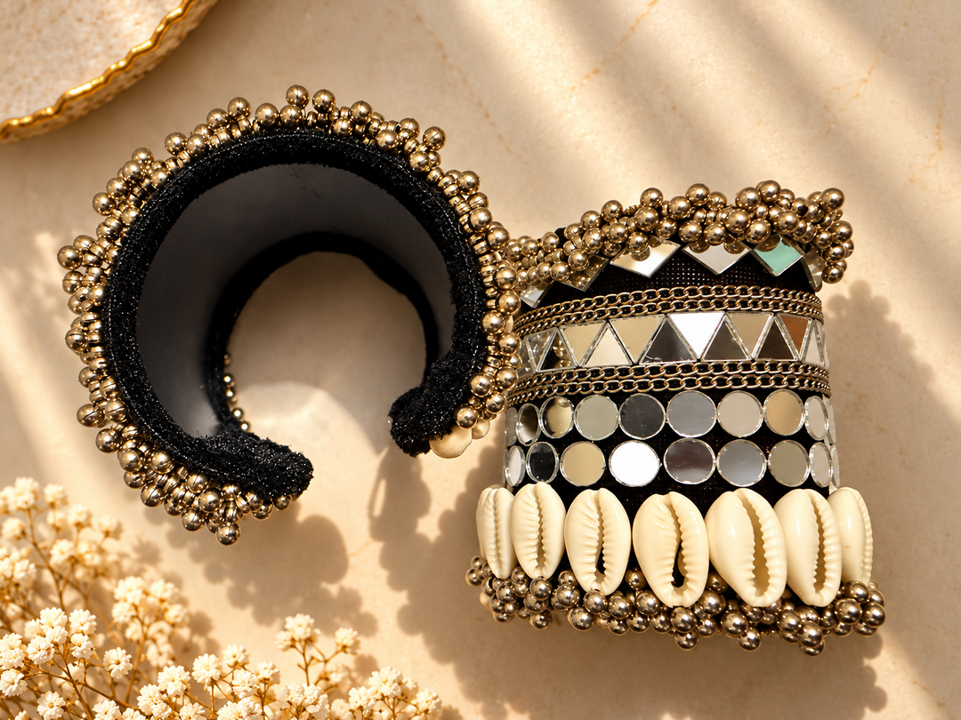 Black Cowrie Shell Mirror Cuff