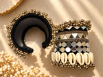 Load image into Gallery viewer, Black Cowrie Shell Mirror Cuff
