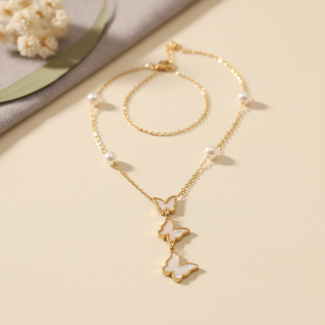 Butterfly Bliss Anti-Tarnish Pearl Necklace
