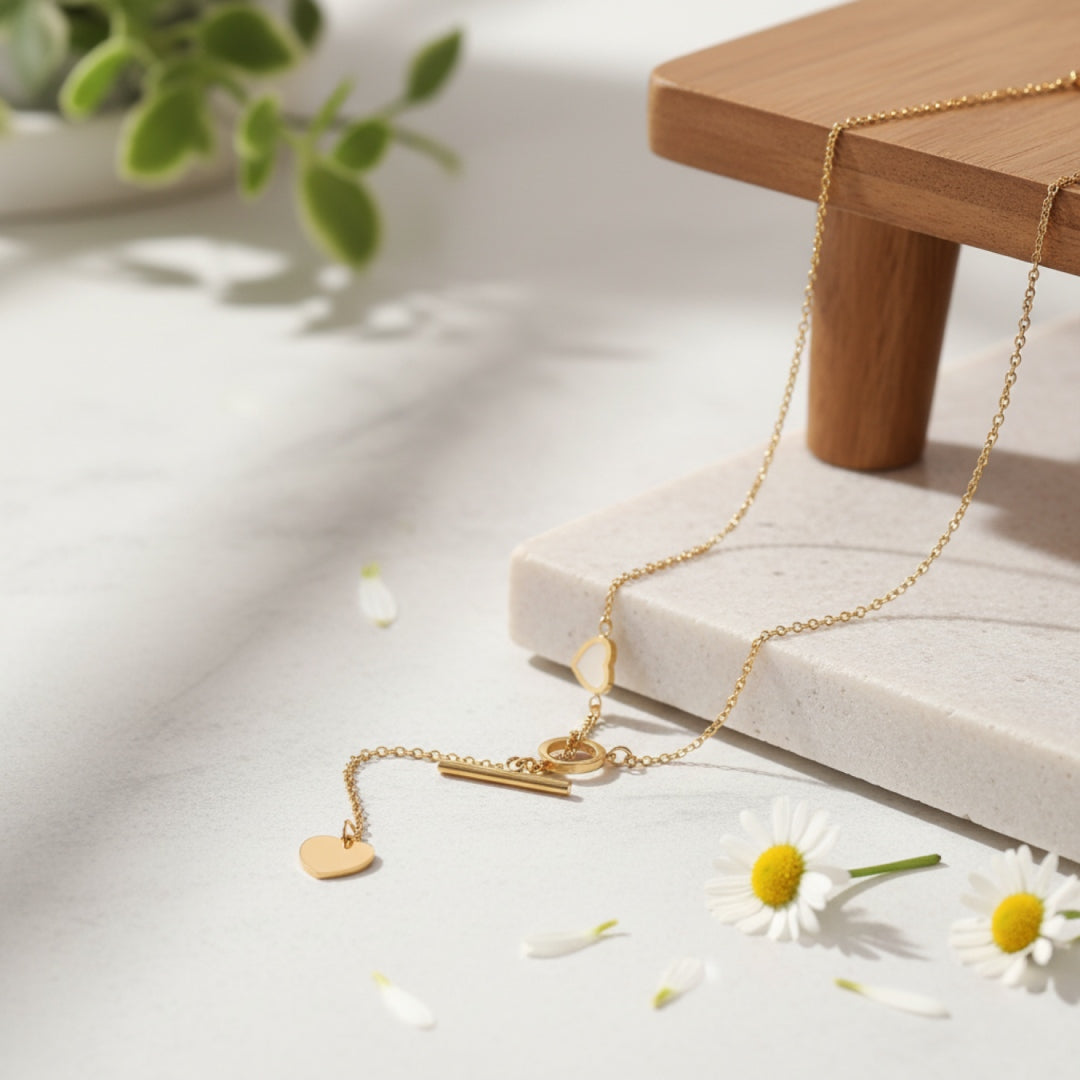 Golden Double Heart Drop Necklace