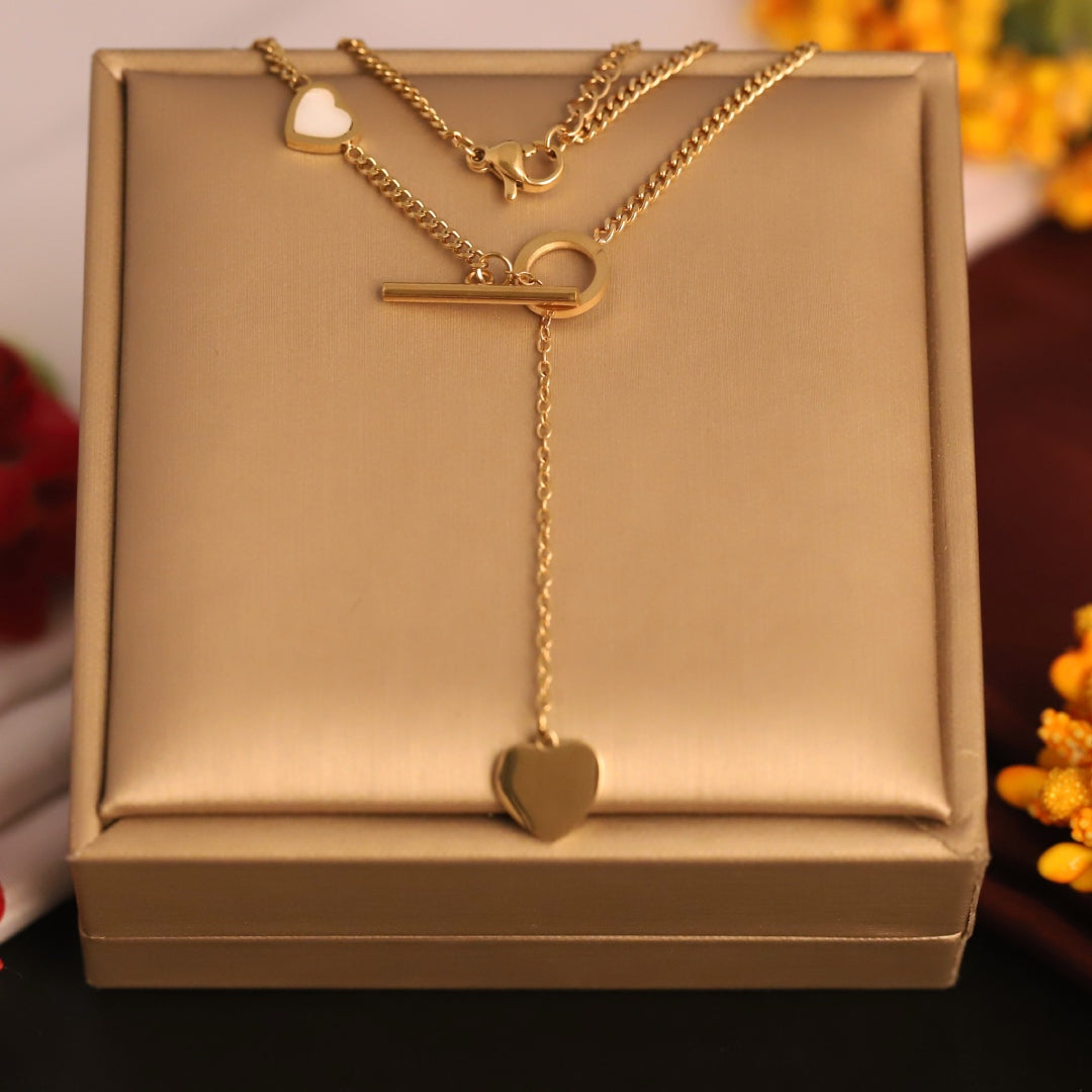 Golden Double Heart Drop Necklace