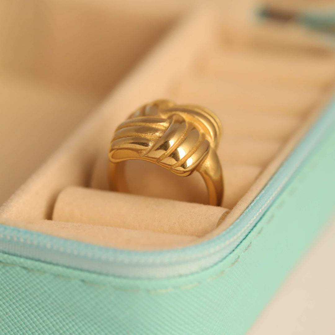 Golden Woven Knot Ring
