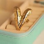Load image into Gallery viewer, Golden Textured Heart Statement Ring
