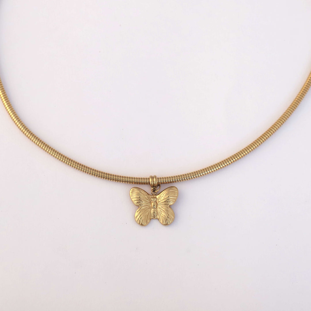 Gleaming Butterfly Charm Snake Chain Choker