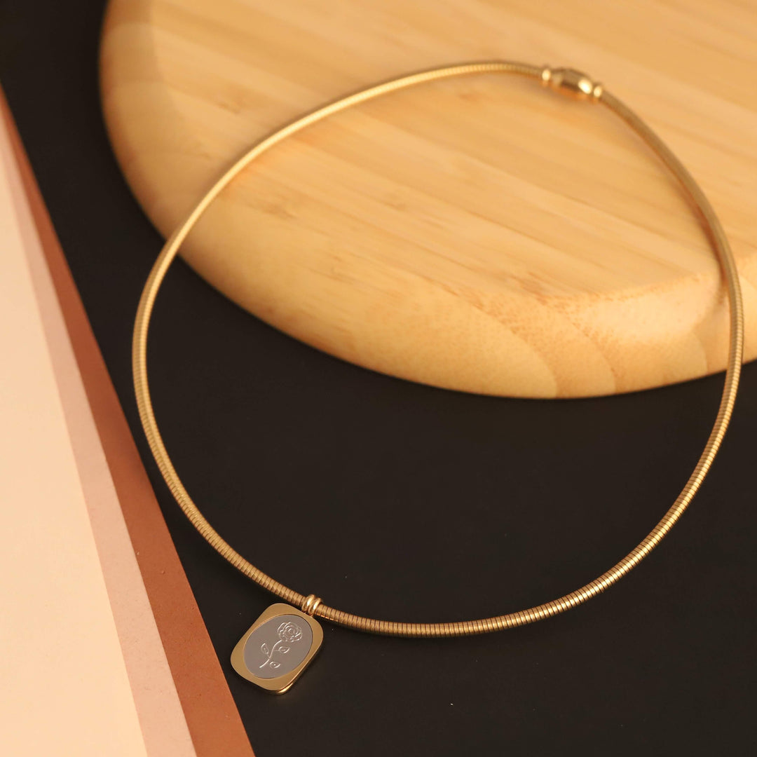Bloom with Grace” Rose Engraved Charm Choker – Anti-Tarnish Gold Necklace