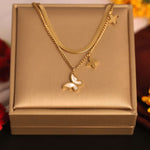 Load image into Gallery viewer, Golden Triple Layer Butterfly Charm Necklace
