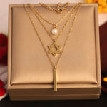 Load image into Gallery viewer, Golden Pearl, Star &amp; Bar Layered Necklace
