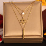 Load image into Gallery viewer, Golden Pearl, Star &amp; Bar Layered Necklace
