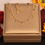 Load image into Gallery viewer, Gold Plated Multi-Butterfly Charm Necklace with Colorful Crystal Drops
