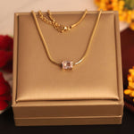 Load image into Gallery viewer, Golden Solitaire Square Pendant Snake Chain Necklace
