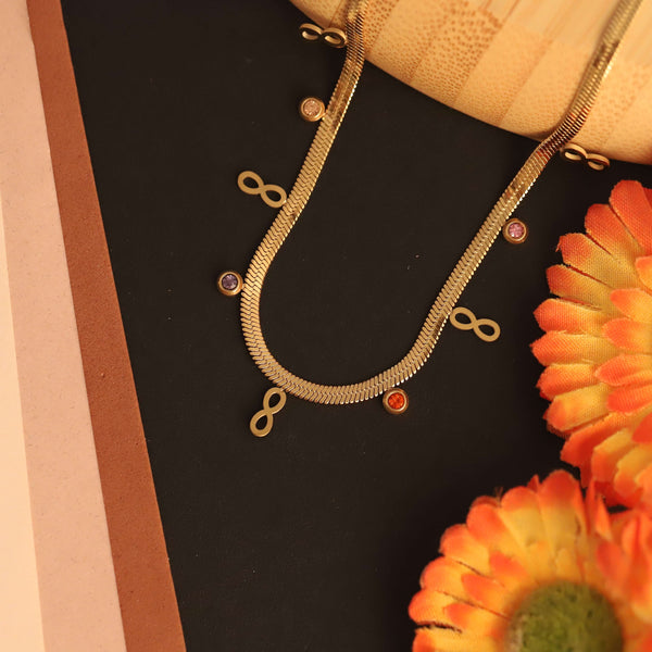 Infinity Charm Multicolor Droplet Necklace – Gold Plated