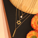 Load image into Gallery viewer, Golden Pearl, Star &amp; Bar Layered Necklace
