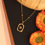 Load image into Gallery viewer, Luxe Black Emblem Pendant Necklace Anti-Tarnish Gold
