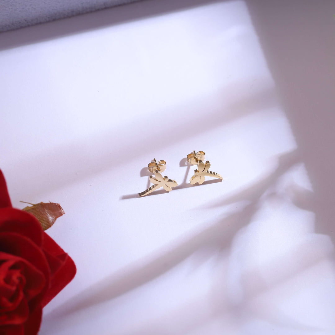 Golden Dragonfly & Floral Pendant Jewelry Set