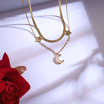 Load image into Gallery viewer, Celestial Shine Moon &amp; Star Layered Necklace with Matching Earrings
