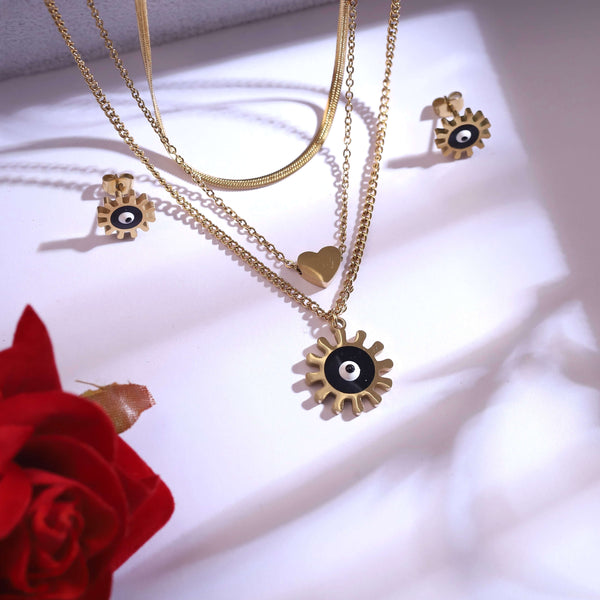 Golden Radiance Evil Eye Layered Necklace Set
