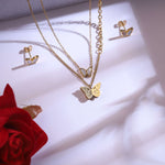 Load image into Gallery viewer, Elegant Double-Layer Butterfly Necklace &amp; Earring Jewelry Set – Gold Plated
