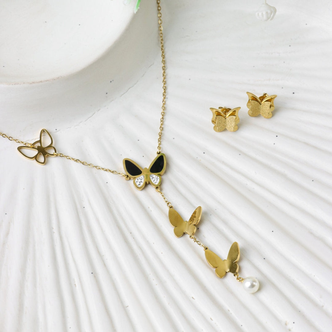Butterfly Elegance Layered Necklace & Earrings