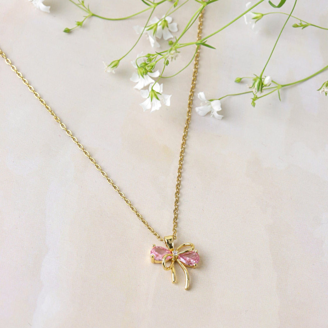 Pink Bow Pendant Necklace
