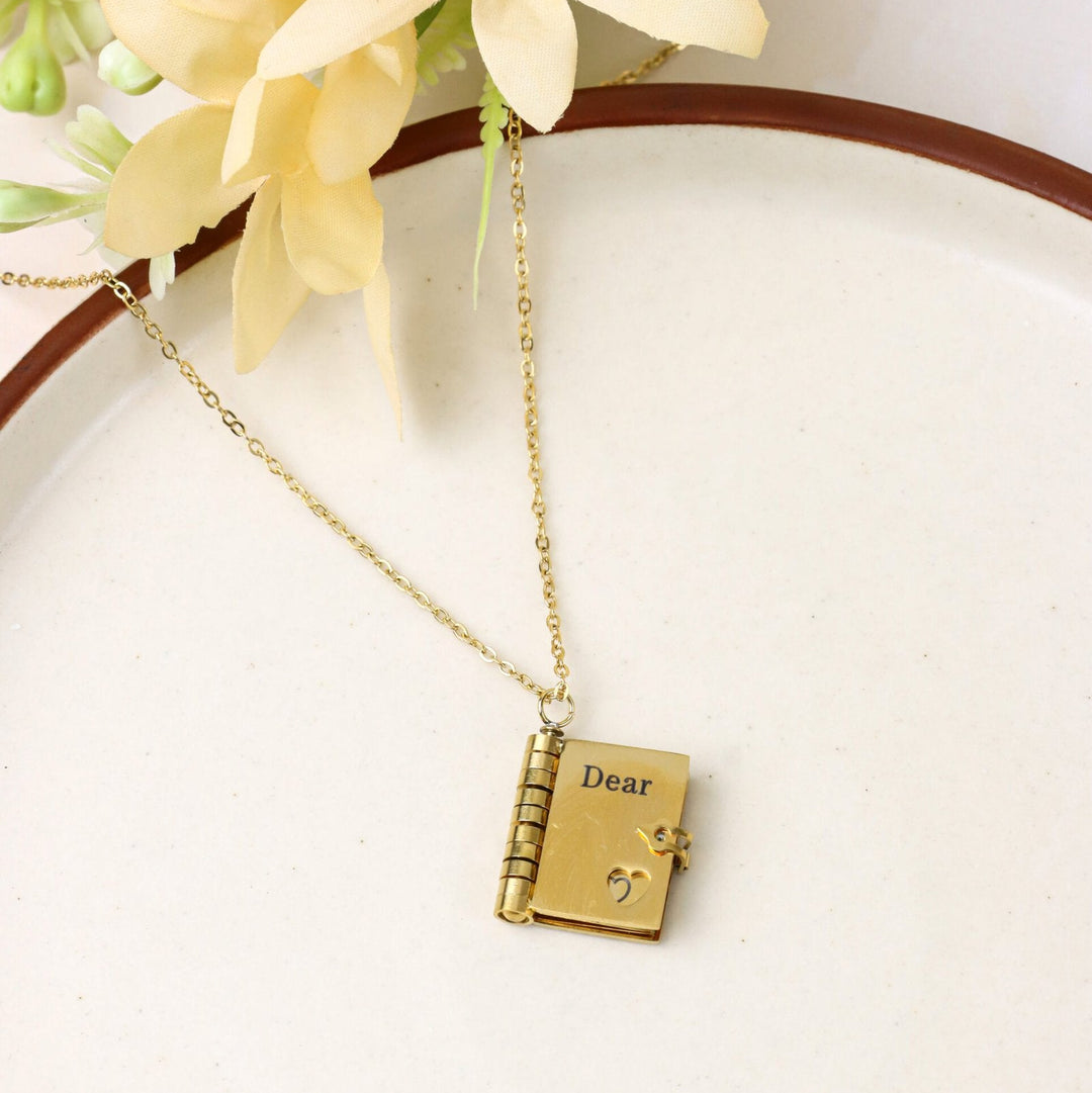 Gold Book Pendant Necklace